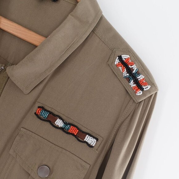 Tribal Beaded Long Sleeve Zip Front Cinched Lightweight Jacket - Picture 4 of 8